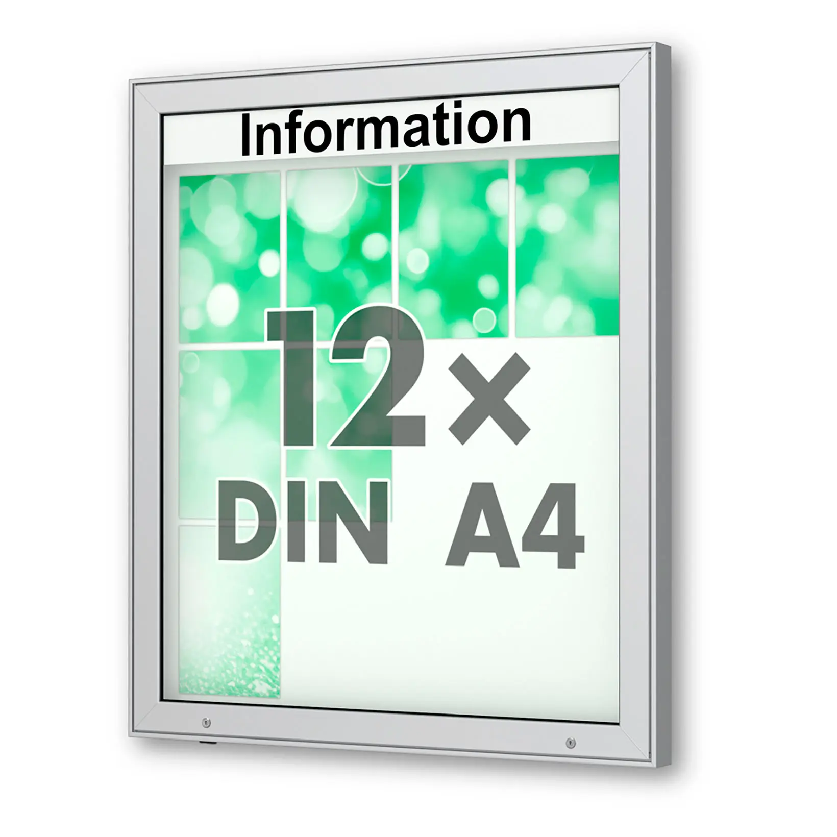 12 x DIN A4 Schaukasten Plenum eckig - der "Klassiker" - 65mm Bautiefe - Wandschaukasten mit optionaler LED-Beleuchtung