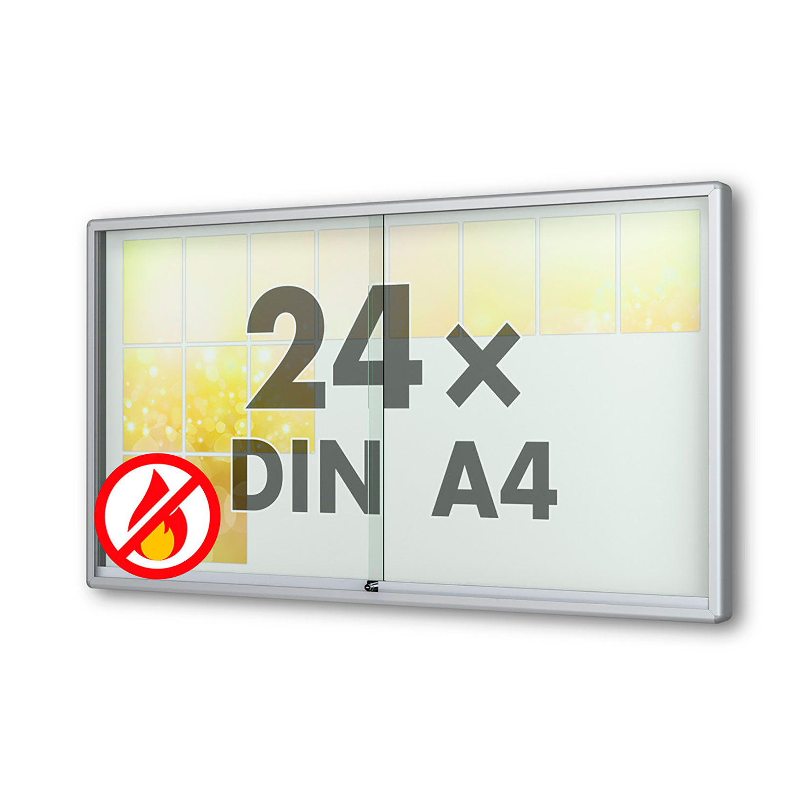 24 x DIN A4 Schaukasten Moveo - "die Schulvitrine" - 80 mm Bautiefe - mit Brandschutzklasse A1 - Rollengelagerte Schiebetüren✓ abschließbar✓ ESG-Sicherheitsglas✓